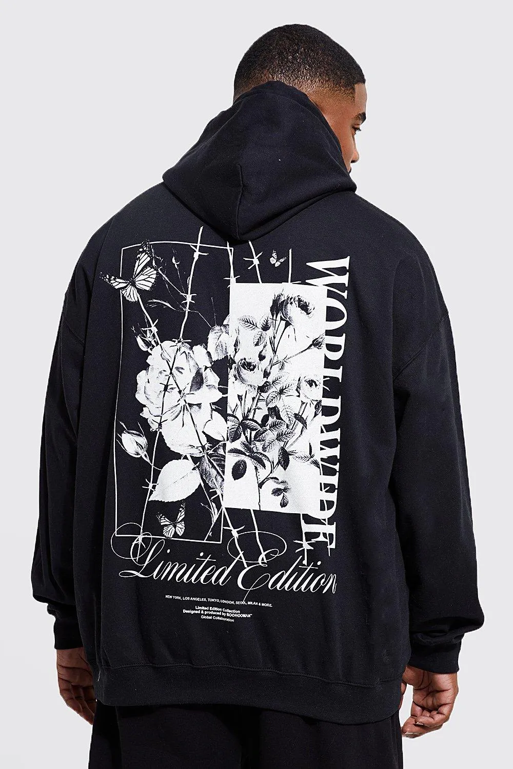 Plus Worldwide Floral Box Back Print Hoodie