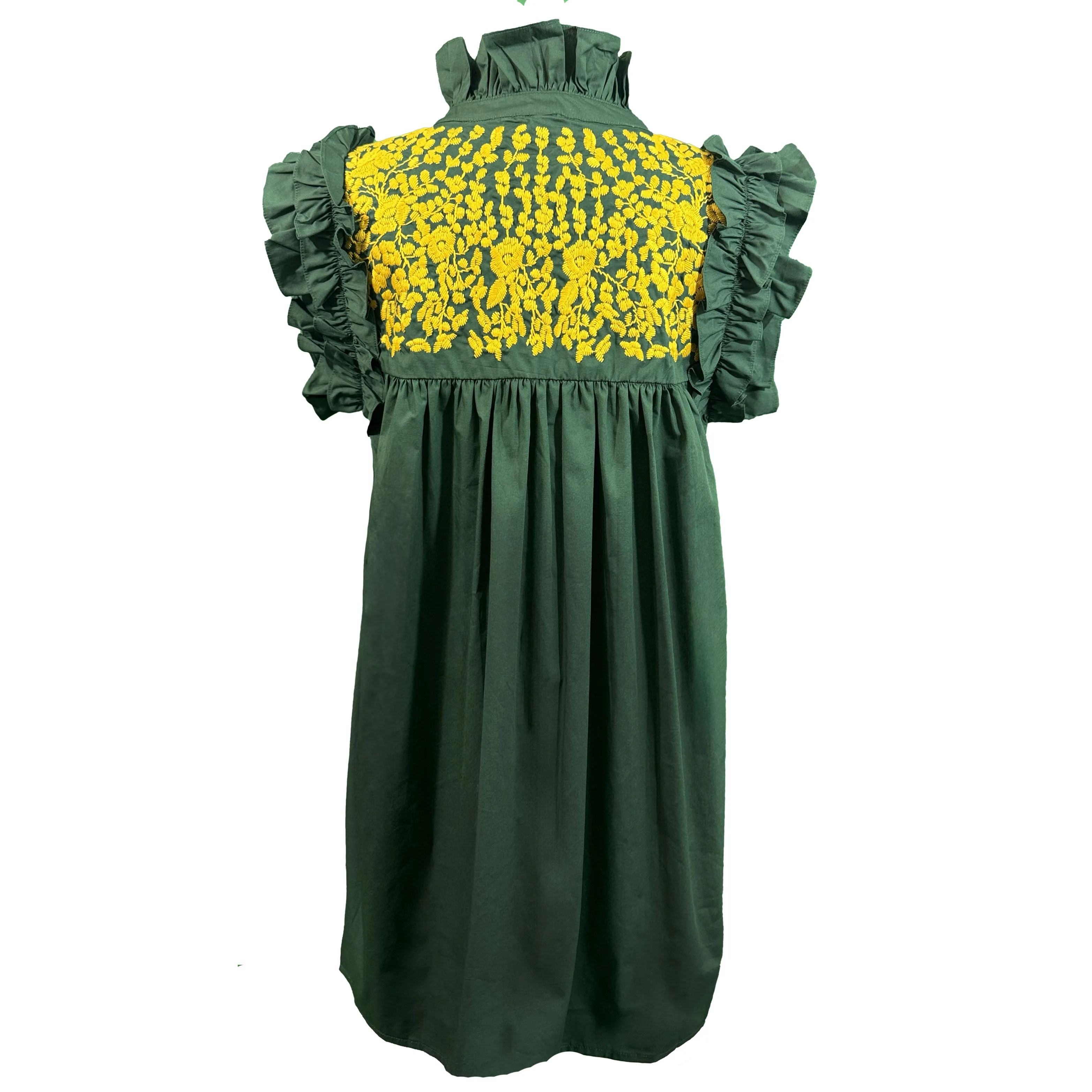 PRE-ORDER: Baylor Green + Gold Hummingbird Dress (late August ship date)