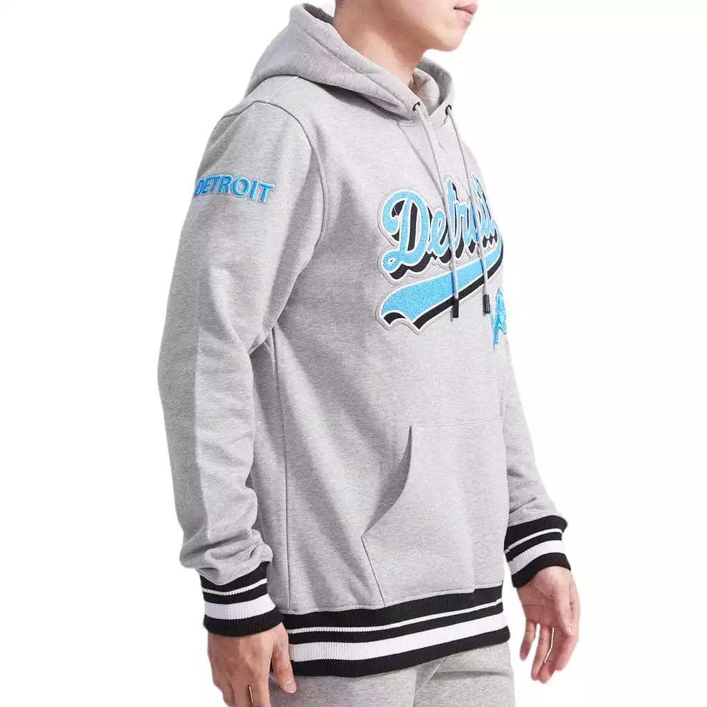 Pro Standard Detroit Lions Script Tail Rib Fleece Pullover Hoodie (H.Gray/Black)