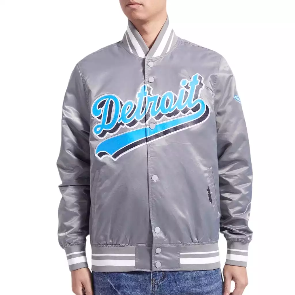 Pro Standard Detroit Lions Script Tail Satin Jacket (Gray) FDL6410252-GRY