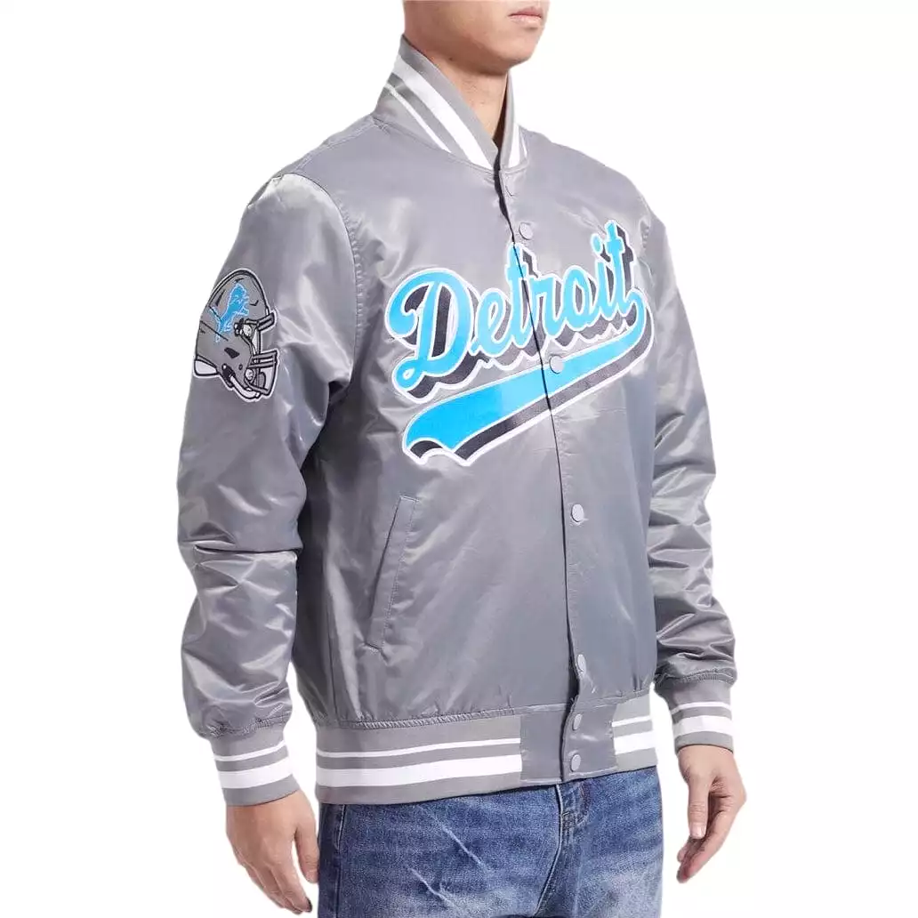 Pro Standard Detroit Lions Script Tail Satin Jacket (Gray) FDL6410252-GRY