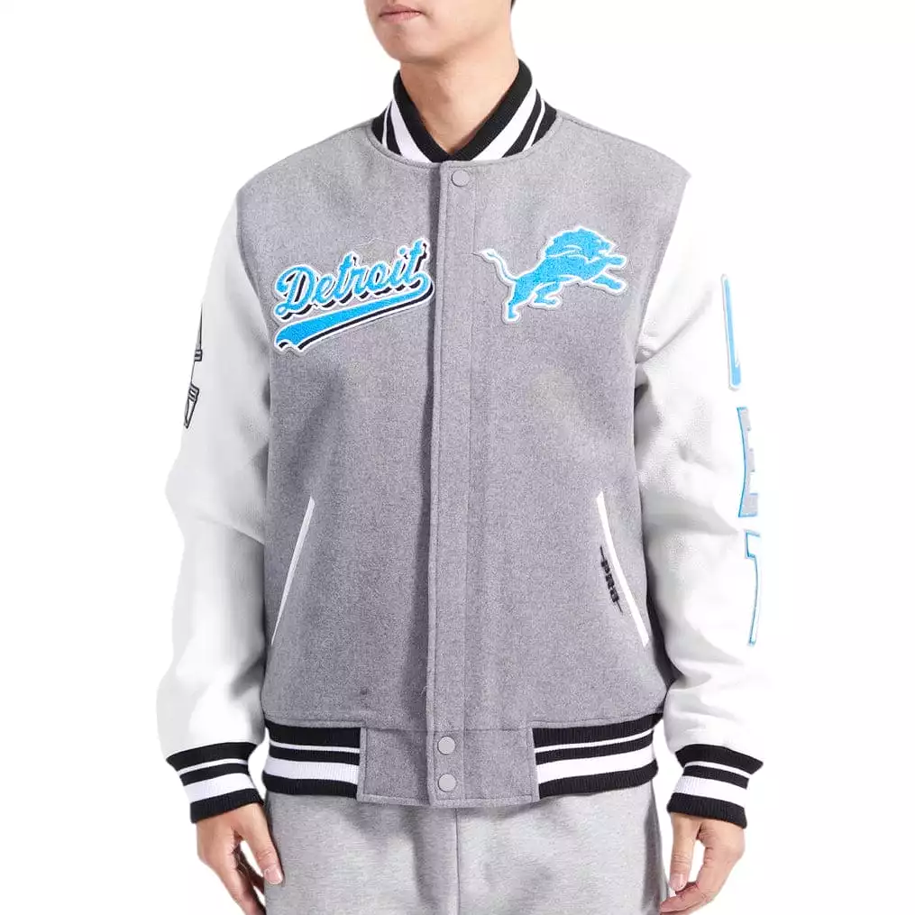 Pro Standard Detroit Lions Varsity Jacket (Heather Grey/White)