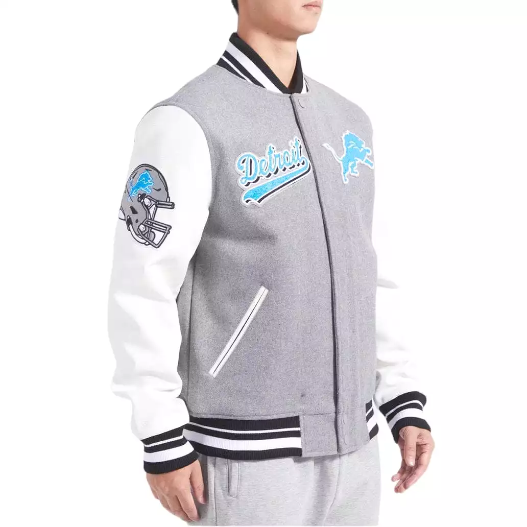 Pro Standard Detroit Lions Varsity Jacket (Heather Grey/White)