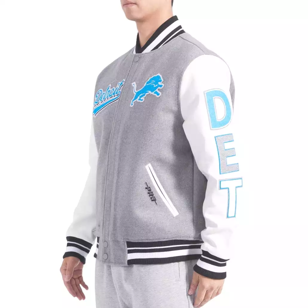 Pro Standard Detroit Lions Varsity Jacket (Heather Grey/White)