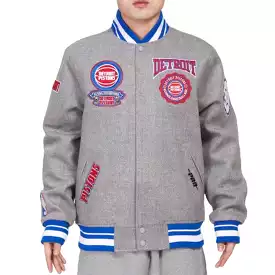 Pro Standard Detroit Pistons Crest Emblem Varsity Jacket (Heather Grey/Royal)