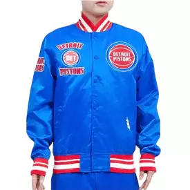 Pro Standard Detroit Pistons Retro Classic Rib Satin Jacket (Royal Blue/Red)