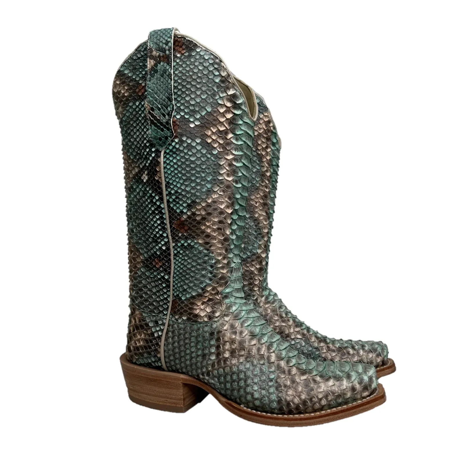 R. Watson Ladies Python Copper & Teal Square toe Boots RWL7204-1