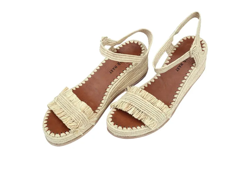 Raffia Wedge Fringe Sandal (Natural)