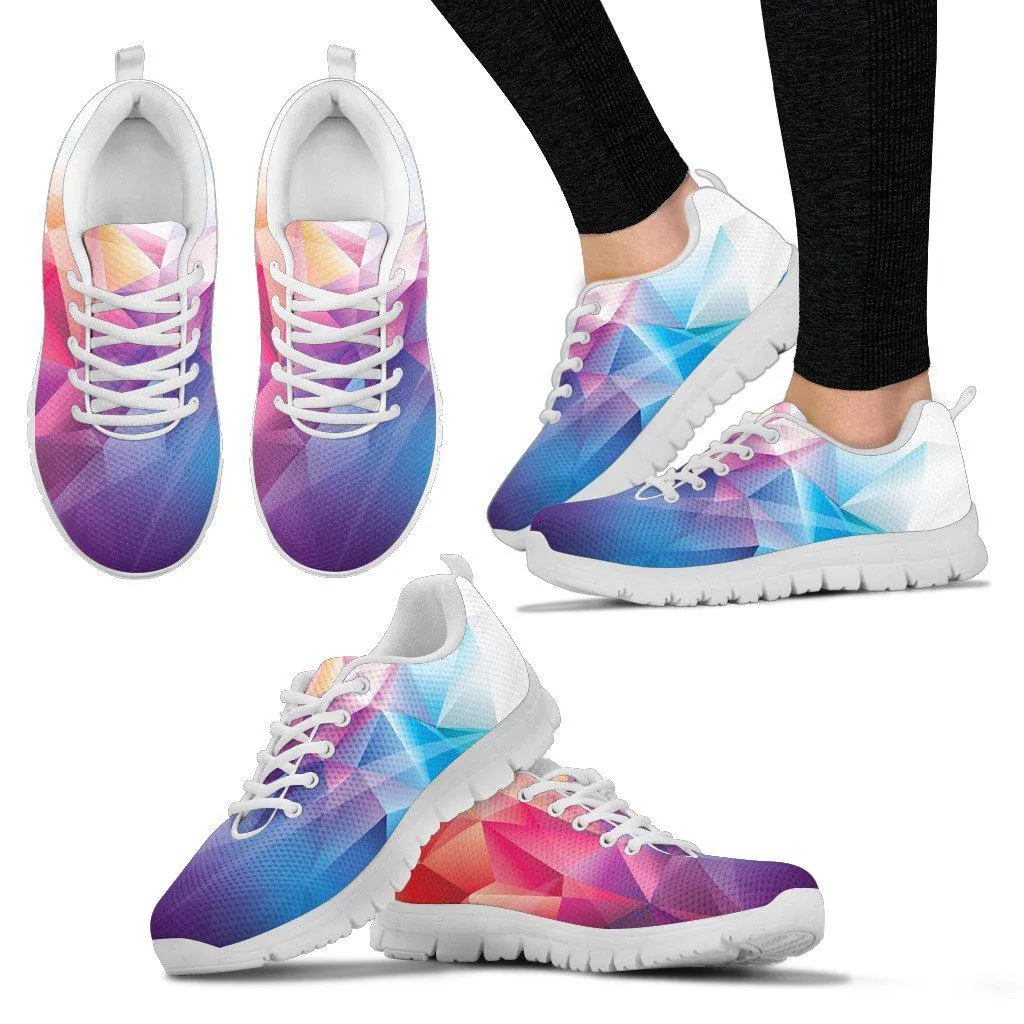 Rainbow Polygons White Border Women's Sneakers