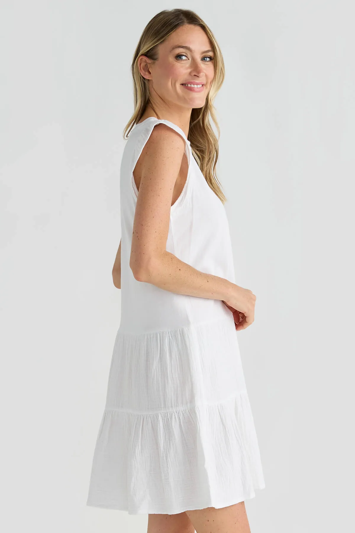 RD Style Arianne Bubble Gauze Ruffle Sleeve Dress