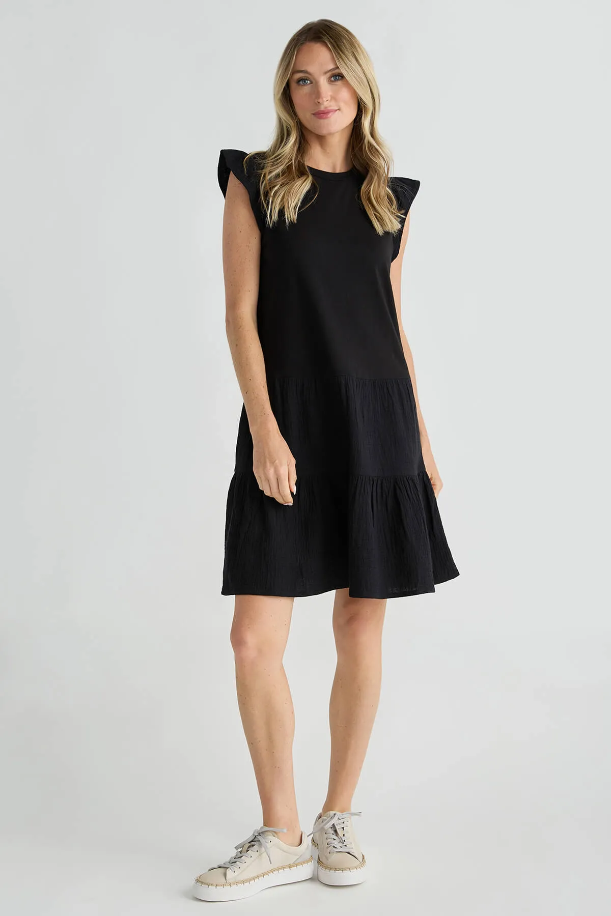 RD Style Arianne Bubble Gauze Ruffle Sleeve Dress