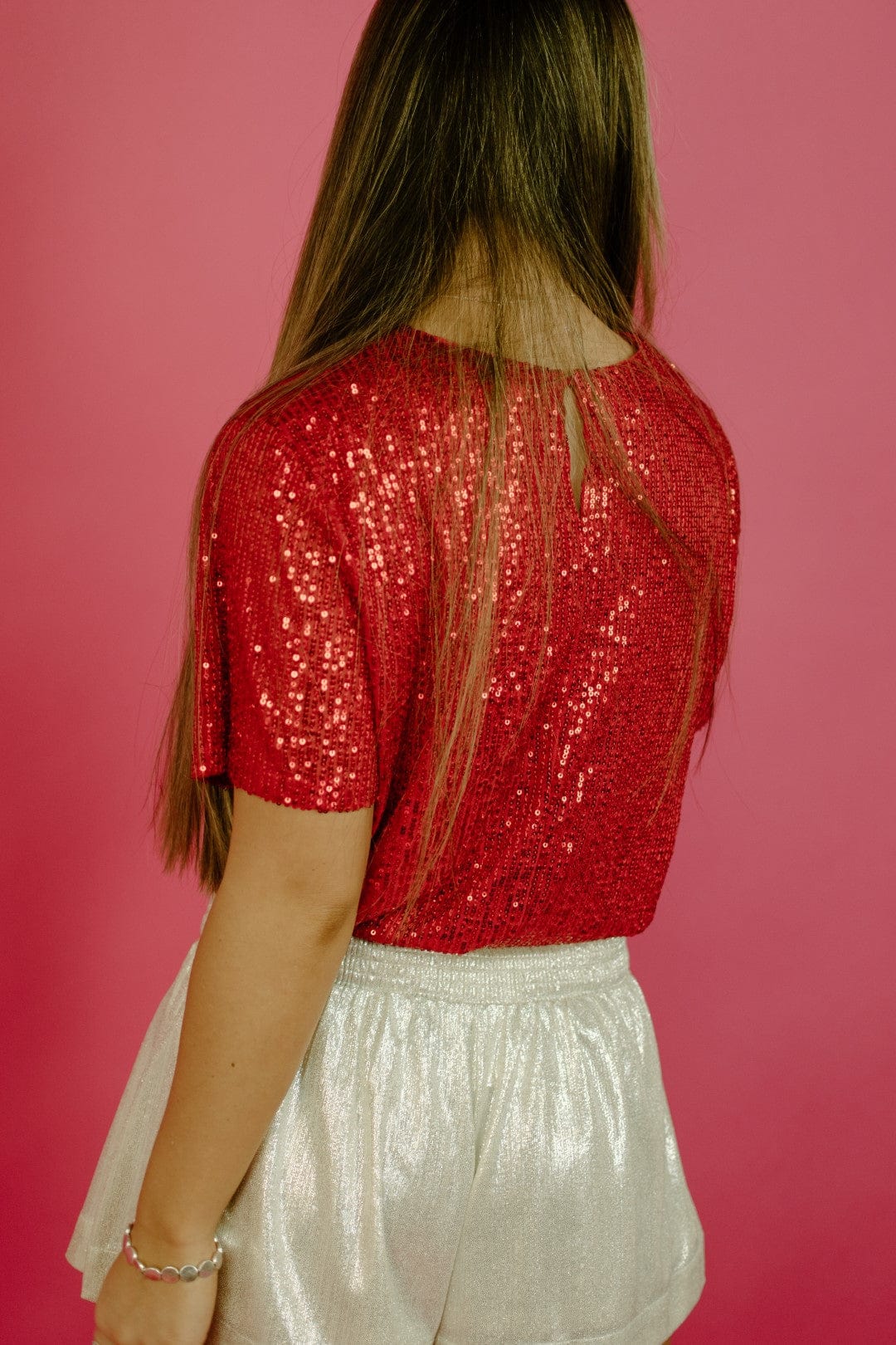 Red Sequin Cap Sleeve Top