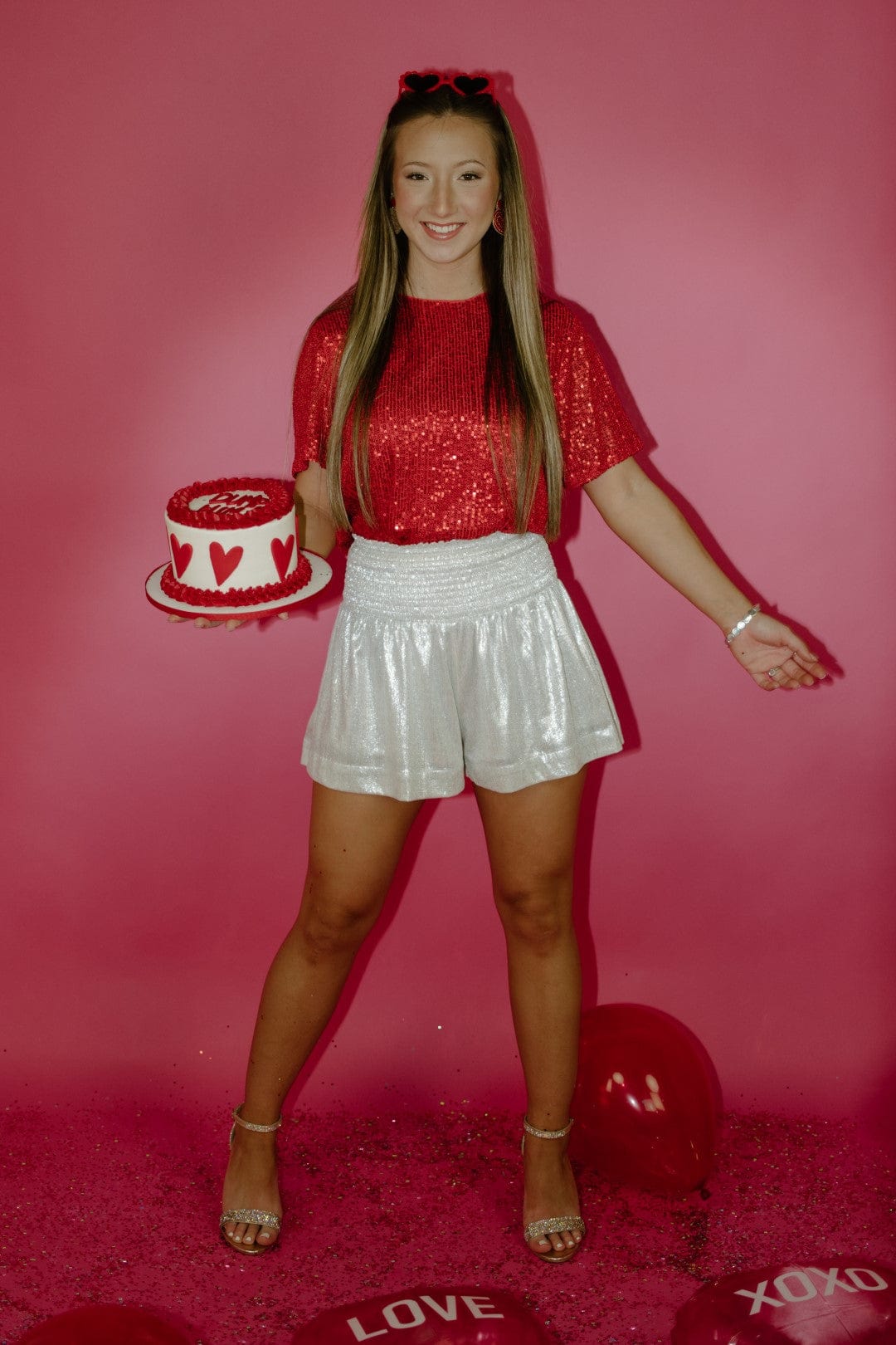 Red Sequin Cap Sleeve Top