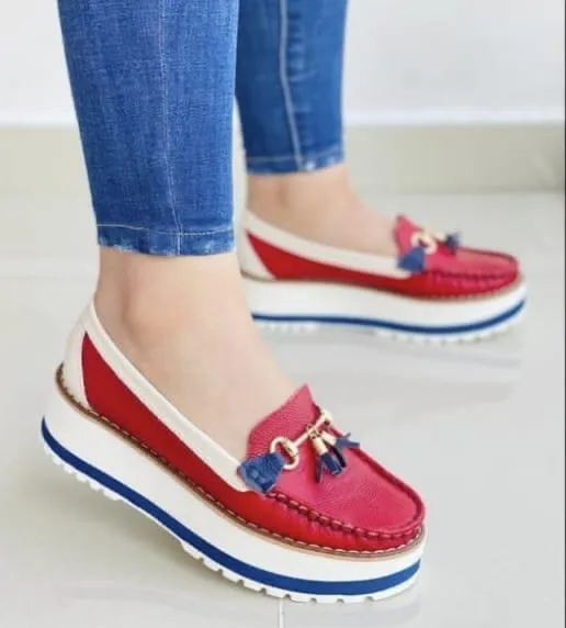 Red Tassel Platform Loafers