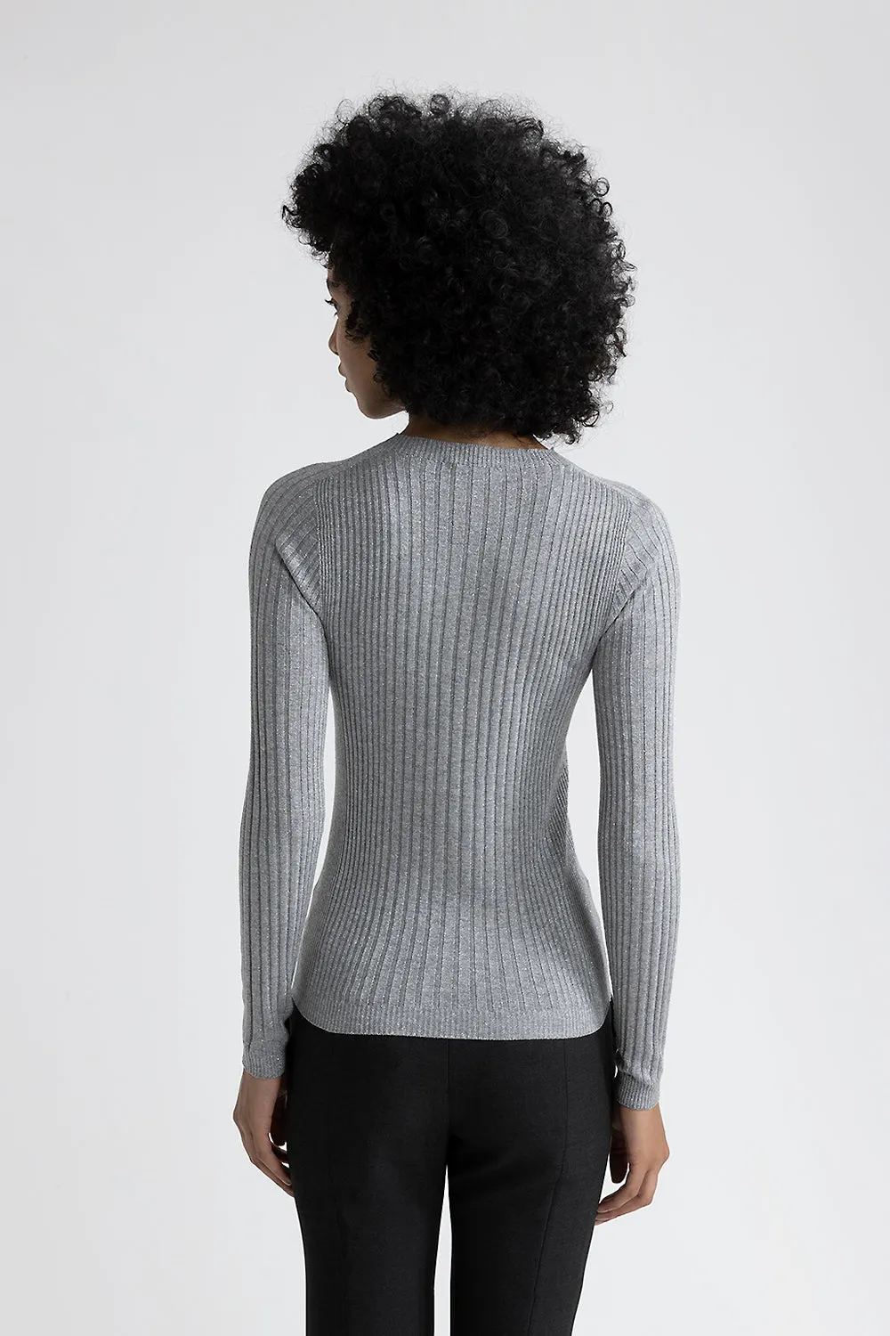 Ribbed high neck sweater in viscose yarn and Lurex