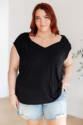 Ruched Cap Sleeve Top in Black