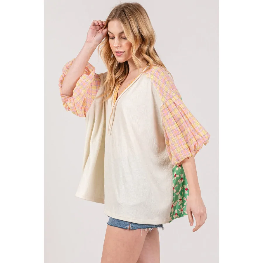 SAGE + FIG Color Block Bubble Sleeve Top