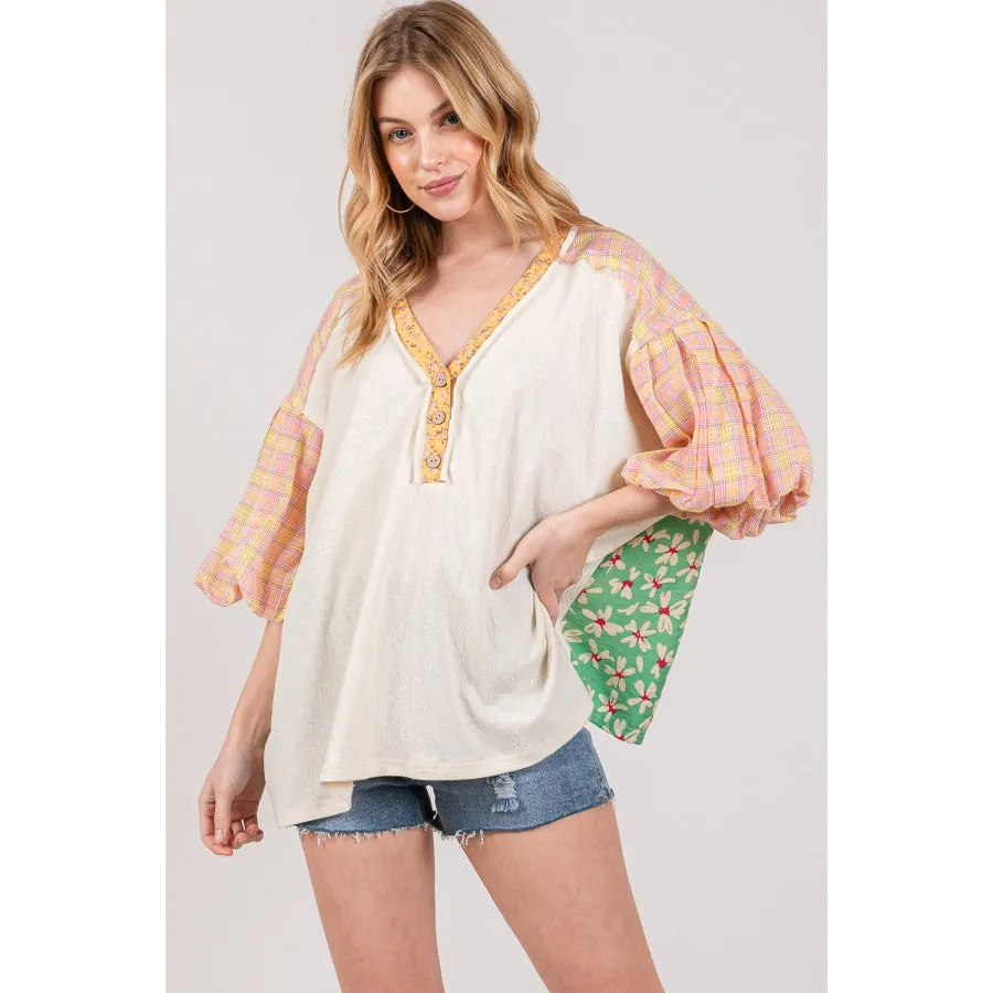 SAGE + FIG Color Block Bubble Sleeve Top