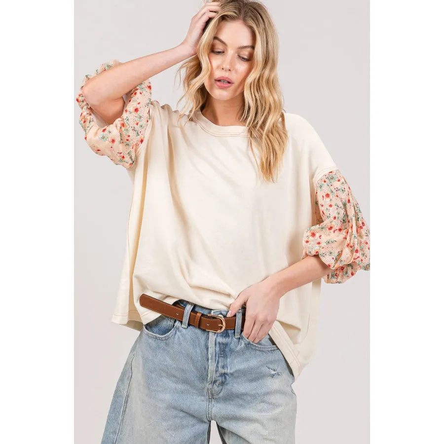 SAGE + FIG Round Neck Bubble Sleeve Oversize Top