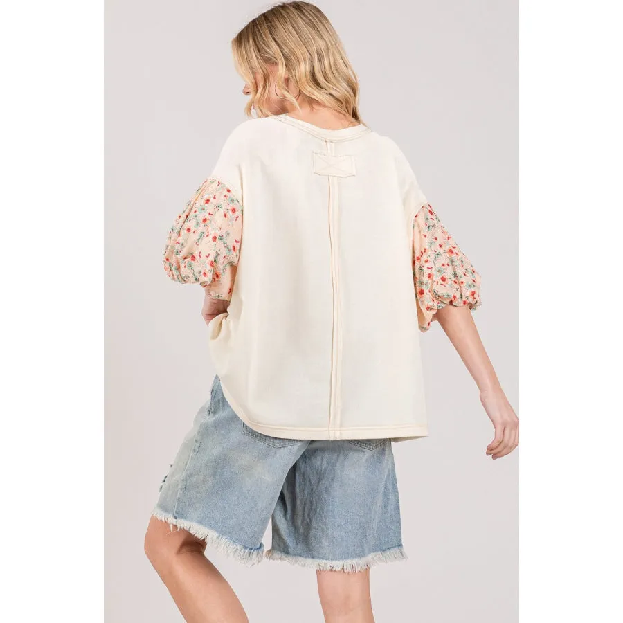 SAGE + FIG Round Neck Bubble Sleeve Oversize Top