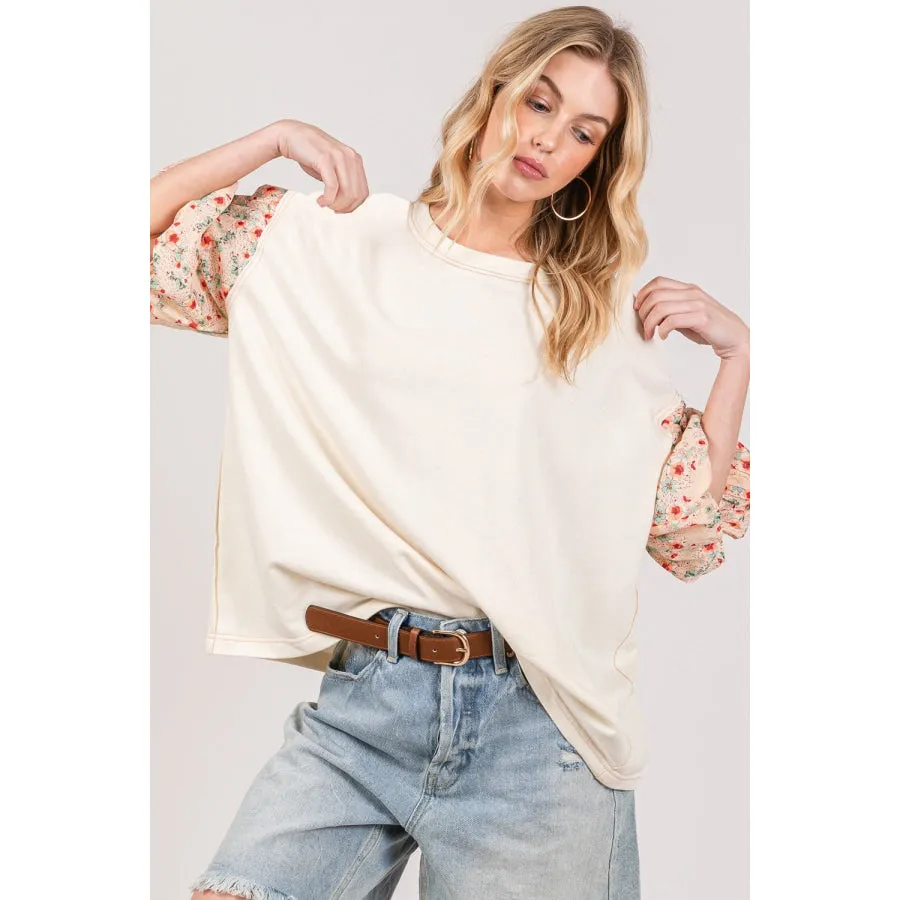 SAGE + FIG Round Neck Bubble Sleeve Oversize Top