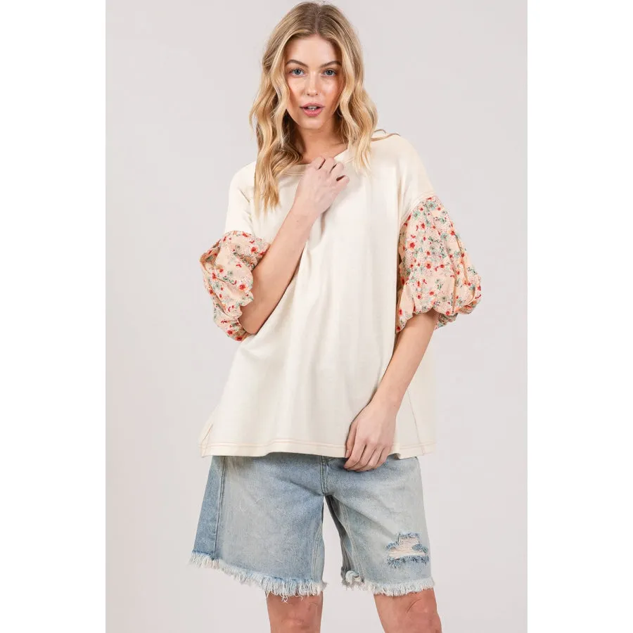 SAGE + FIG Round Neck Bubble Sleeve Oversize Top