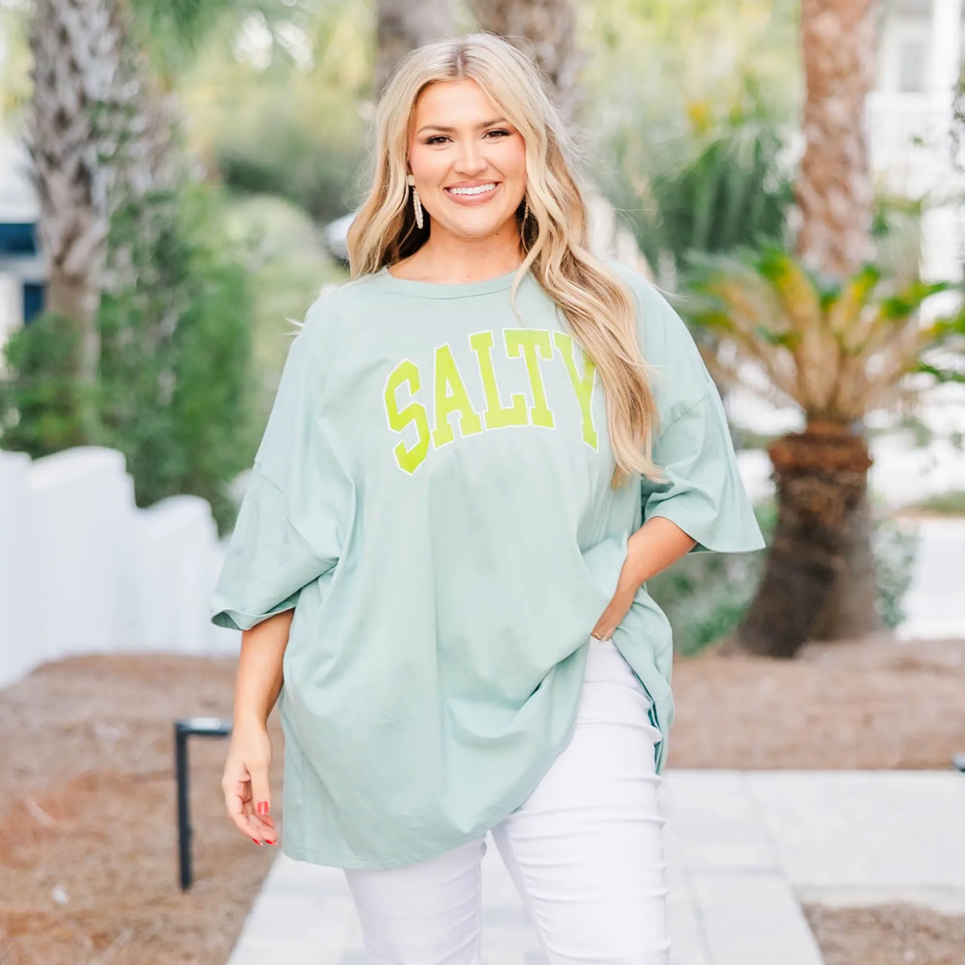 Salty Days Boyfriend Tee, Dusty Green