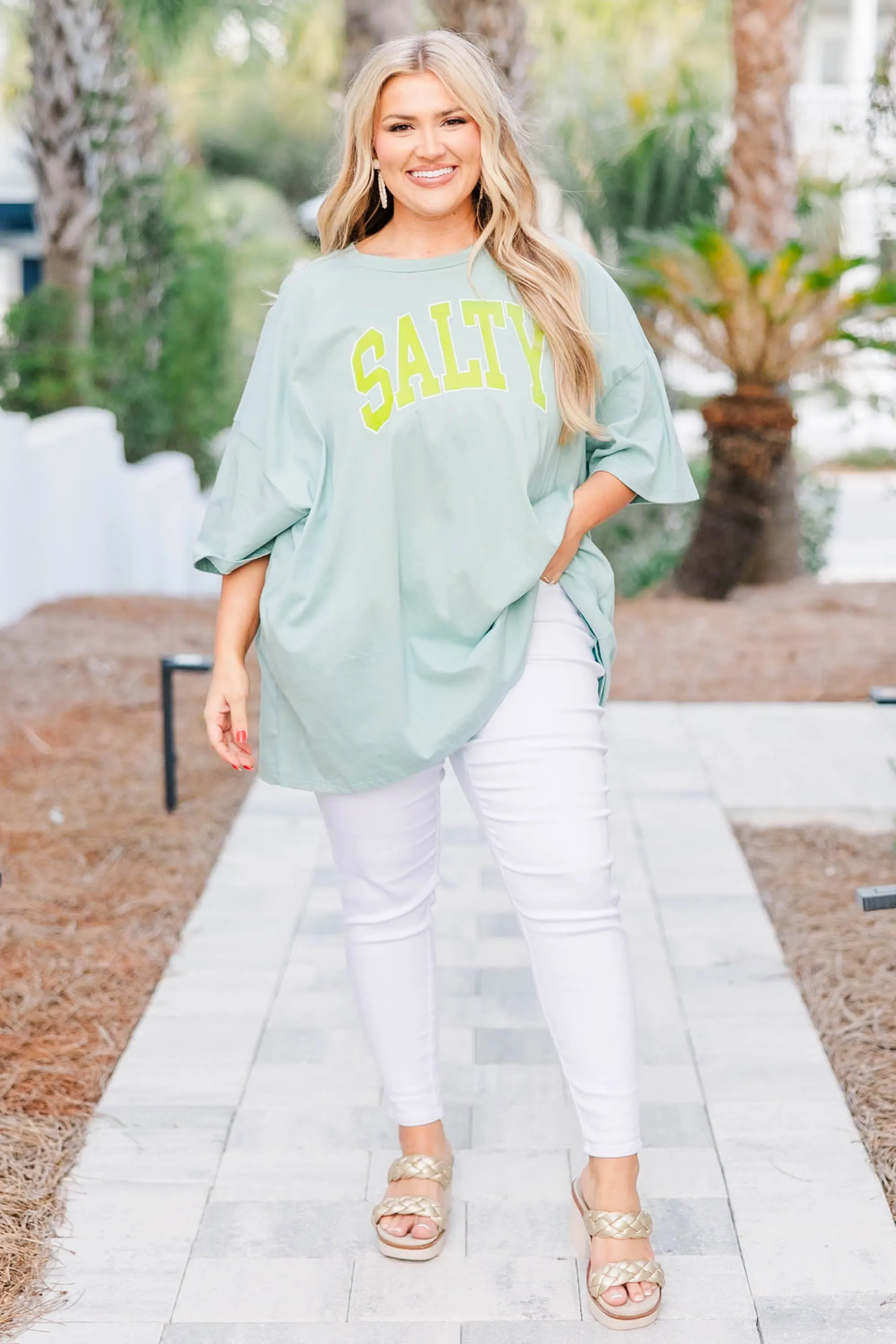 Salty Days Boyfriend Tee, Dusty Green