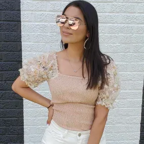 Sheer Petal Smocked Top