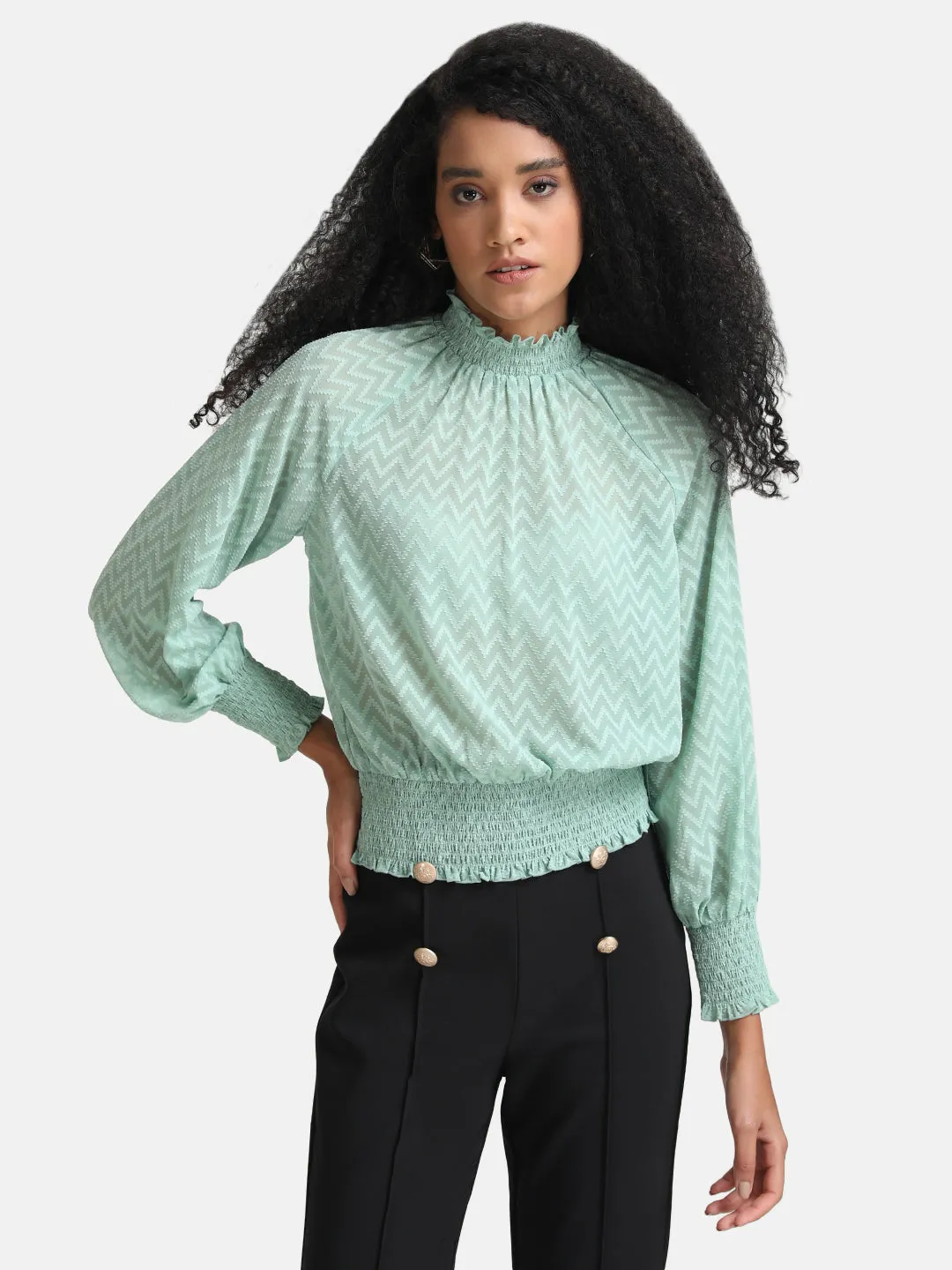 Smocked Jacquard Full Sleeves Top