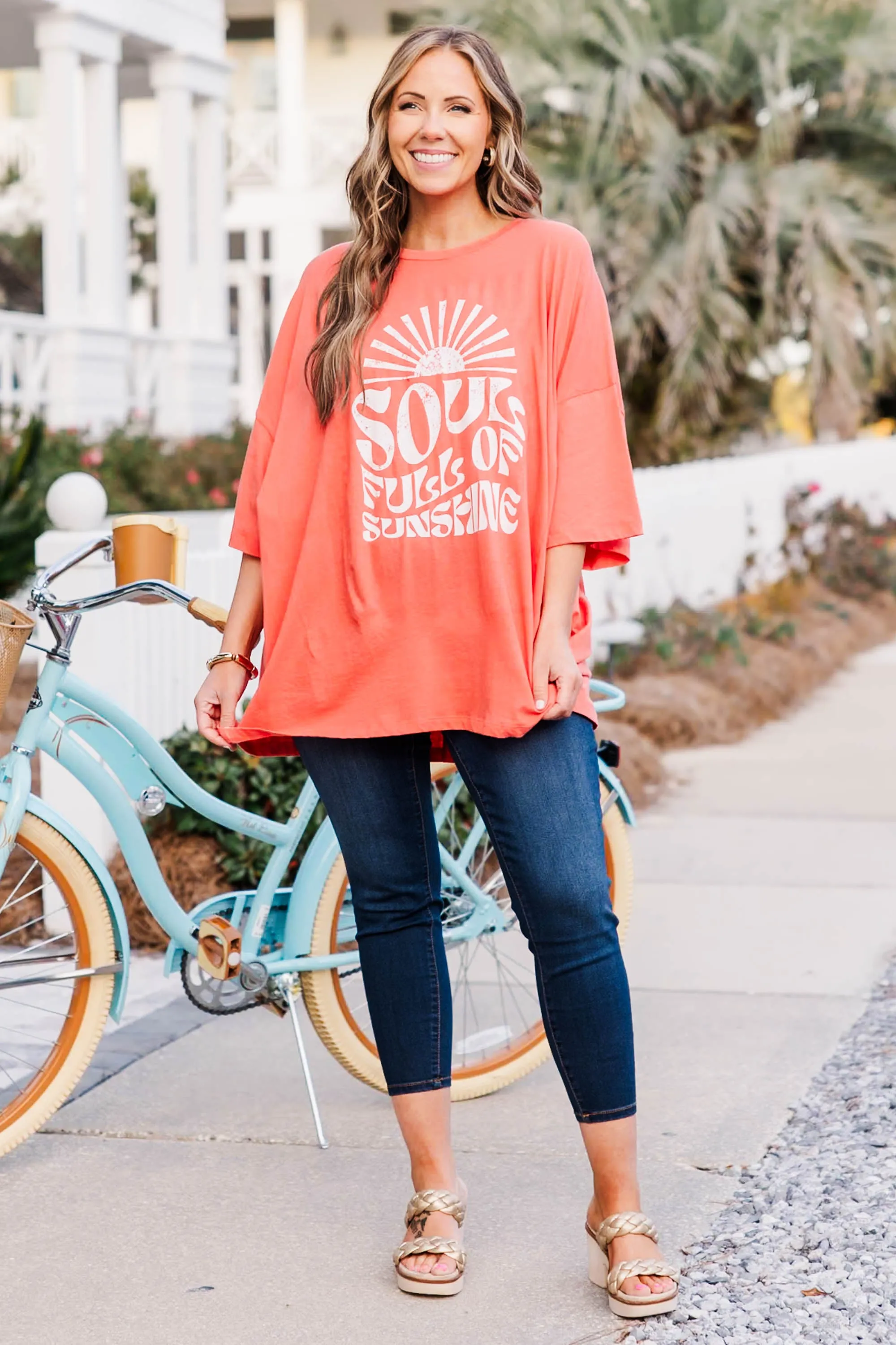 Soulshine Boyfriend Tee, Deep Coral