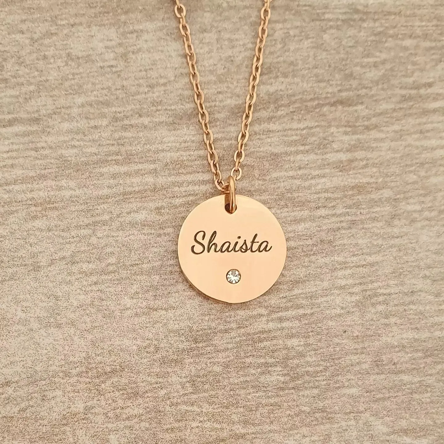 Stara Personalized Necklace, Rose Gold Stainless Steel, Size: 15mm on 45cm chain (READY IN 3 DAYS!)