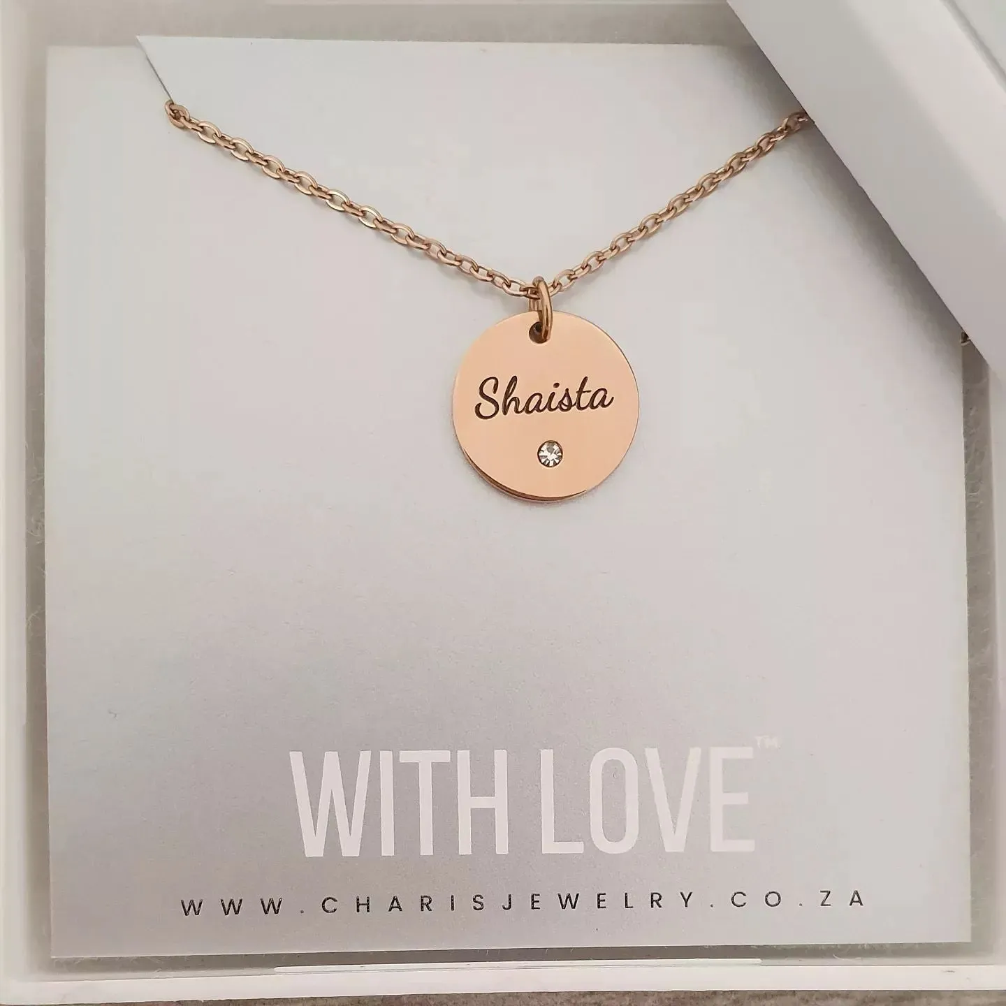 Stara Personalized Necklace, Rose Gold Stainless Steel, Size: 15mm on 45cm chain (READY IN 3 DAYS!)