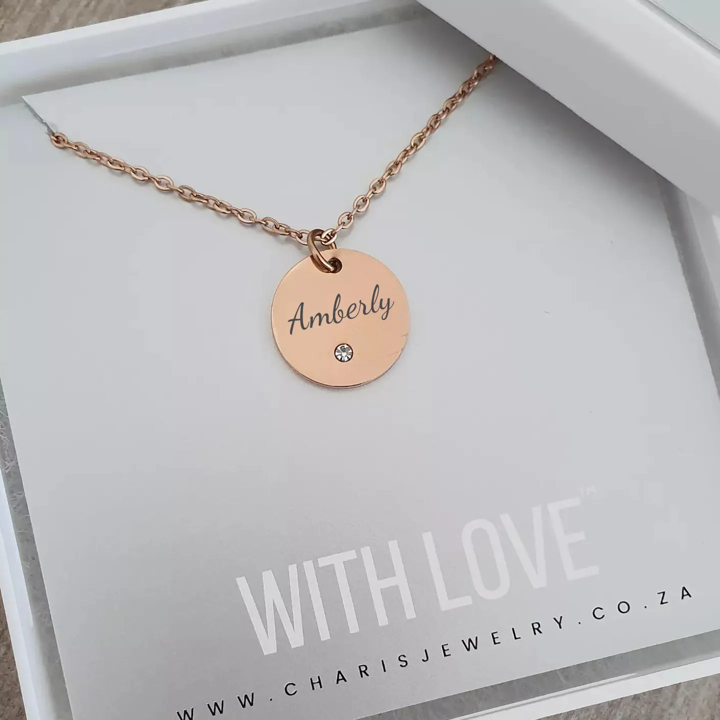 Stara Personalized Necklace, Rose Gold Stainless Steel, Size: 15mm on 45cm chain (READY IN 3 DAYS!)