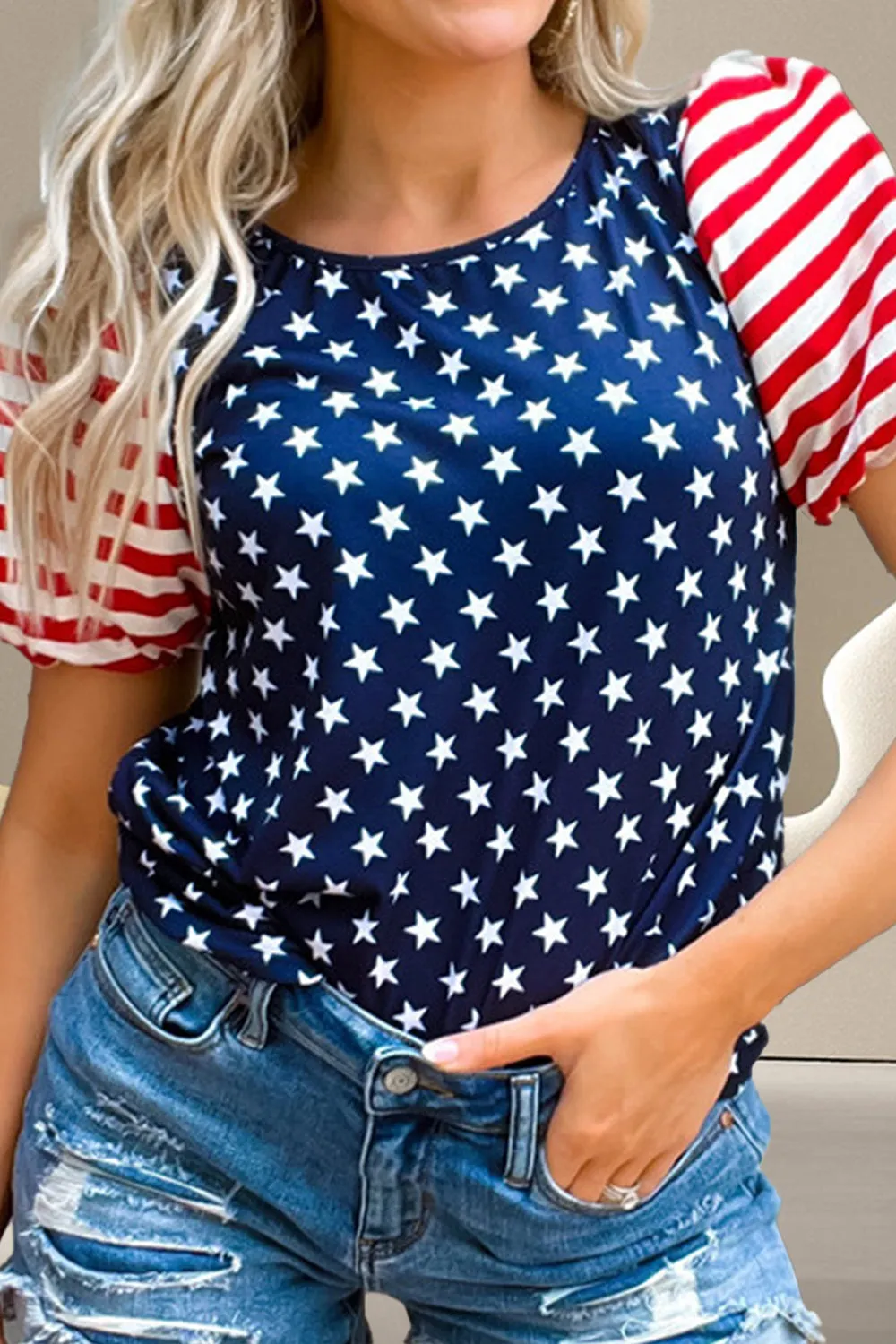 Stars and Stripes Bubble  Sleeve Top