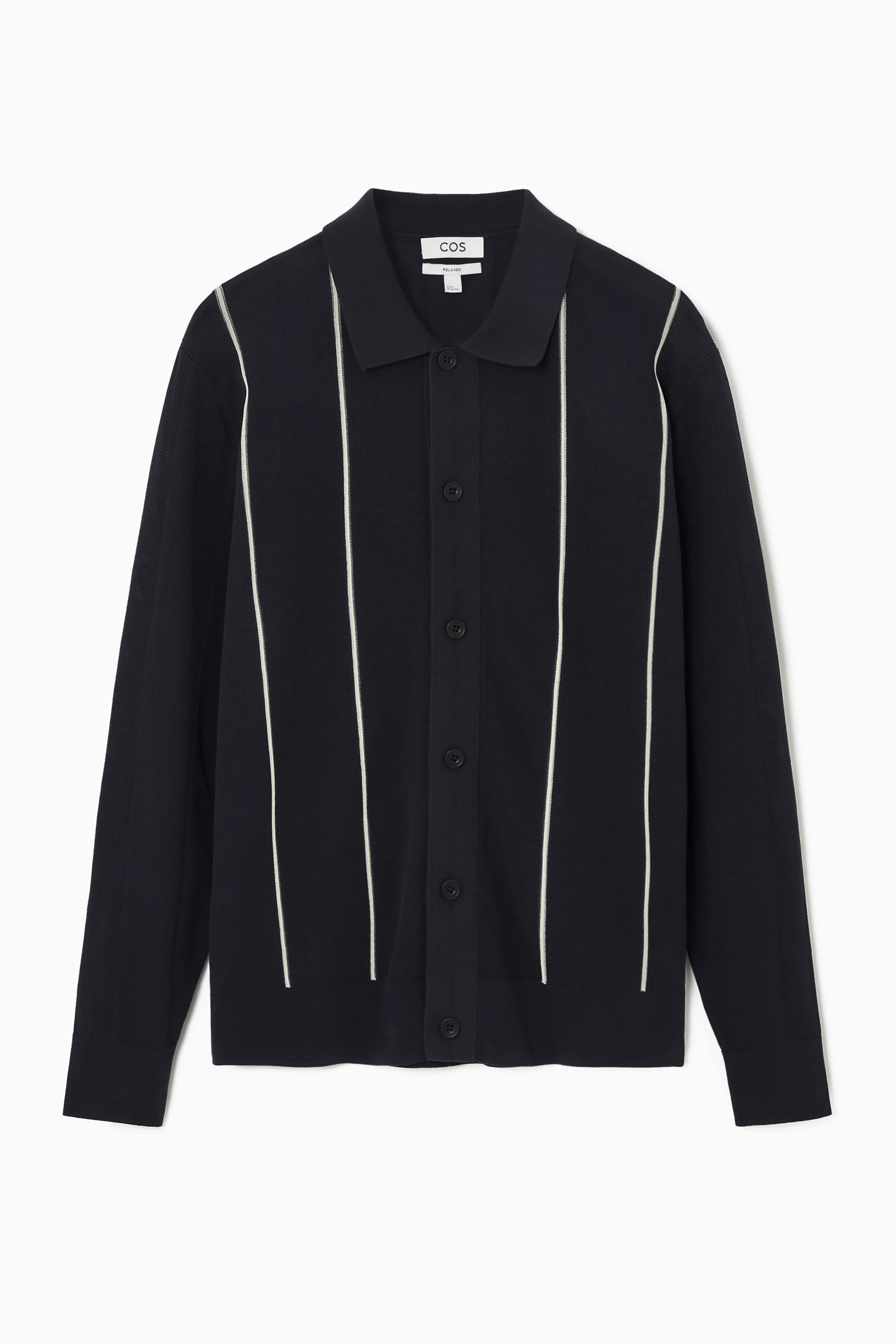 STRIPED KNITTED CARDIGAN - V-neck - Long sleeve - NAVY BLUE - Men | H&M GB