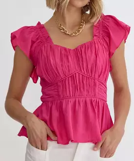 Sweetheart Neck Peplum Top - Hot Pink