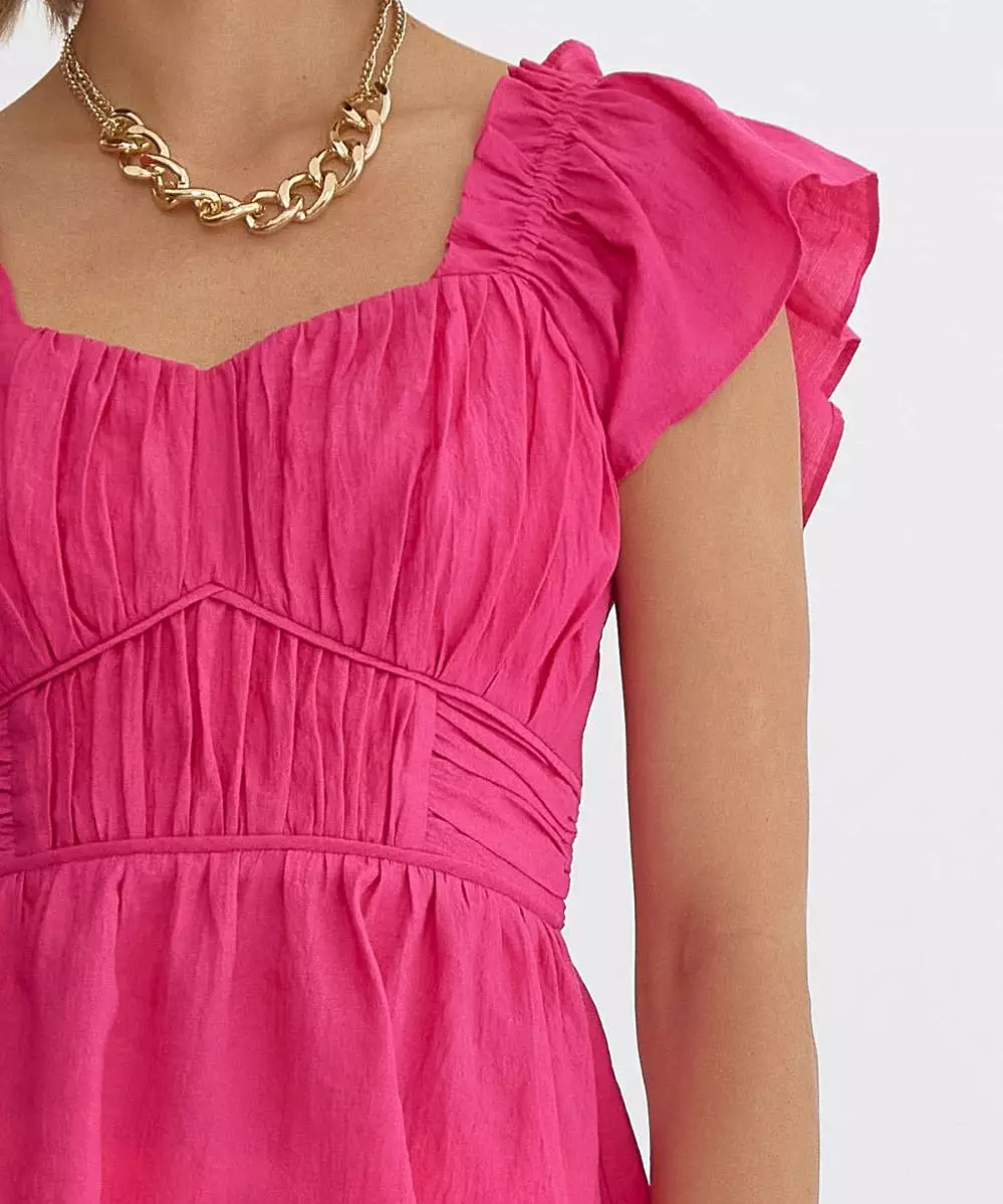 Sweetheart Neck Peplum Top - Hot Pink