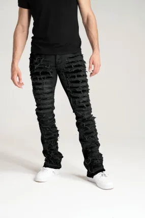 Taker Stacked Jeans With Multi Rip/Pepair Black