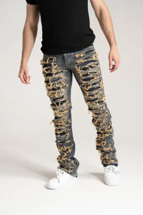 Taker Stacked Jeans With Multi Rip/Pepair Vintage