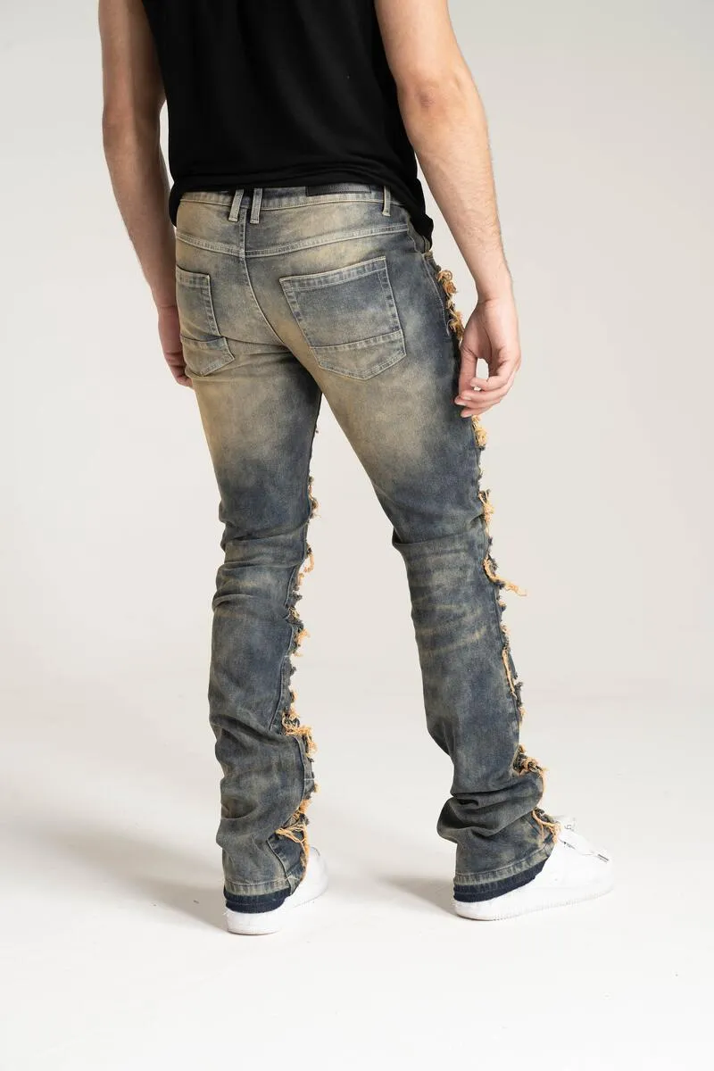 Taker Stacked Jeans With Multi Rip/Pepair Vintage