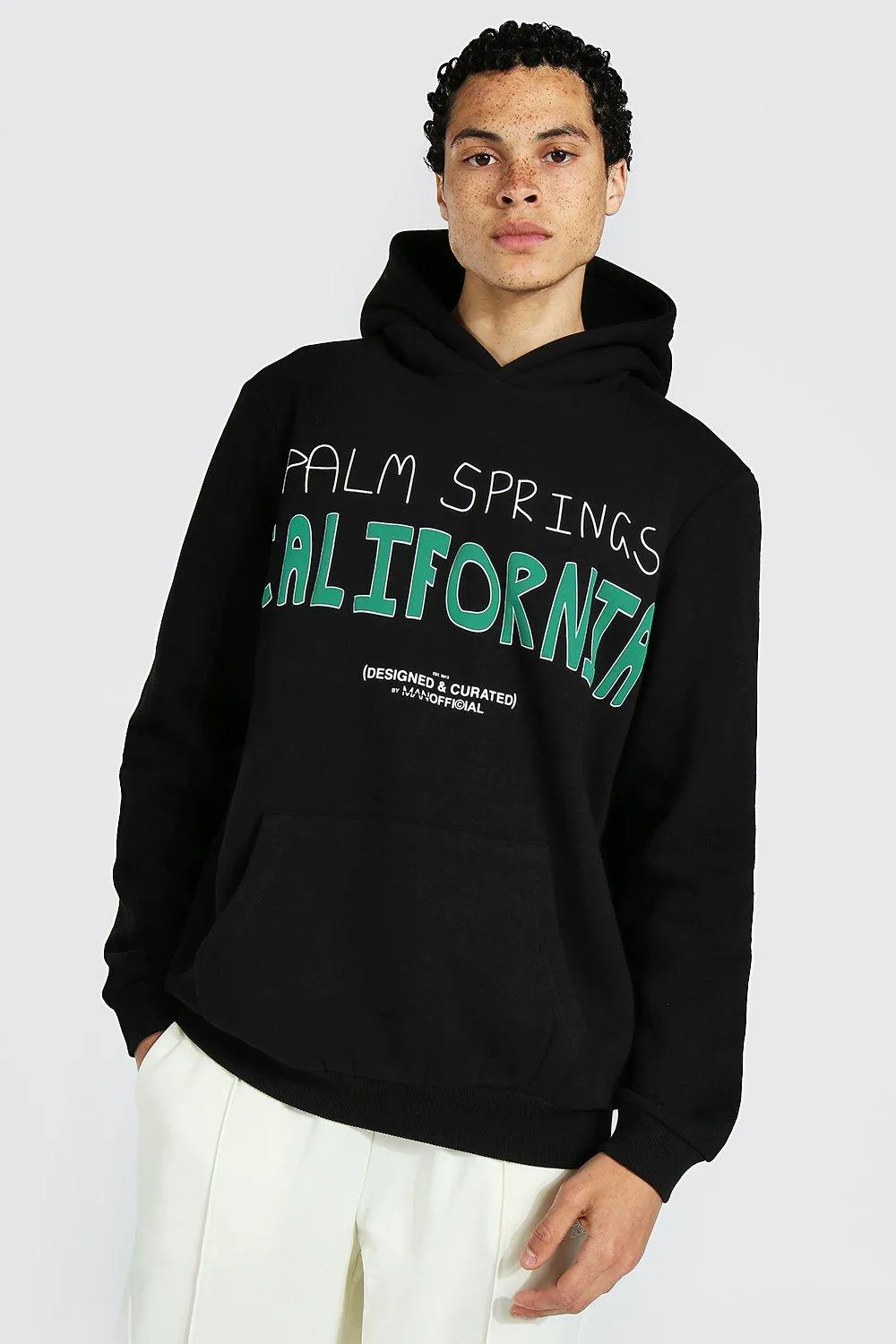 Tall California Puff Print Hoodie | boohooMAN UK