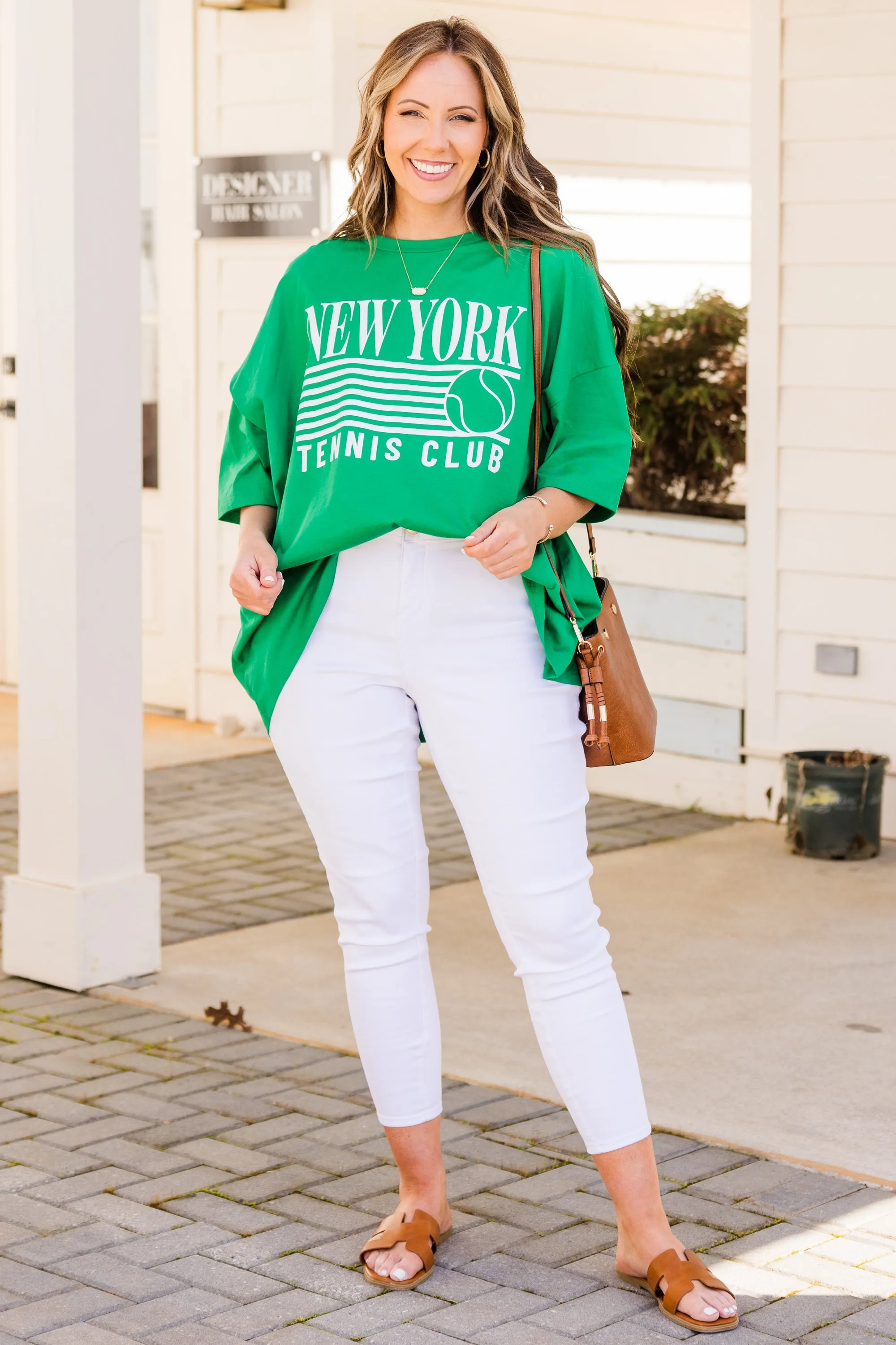 Tennis Club Boyfriend Tee, Evergreen