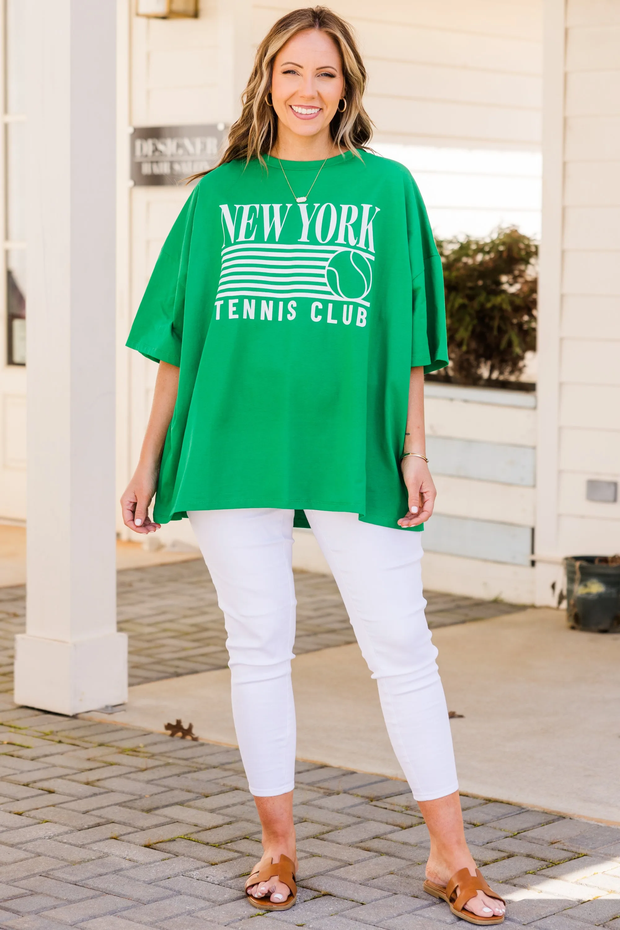 Tennis Club Boyfriend Tee, Evergreen