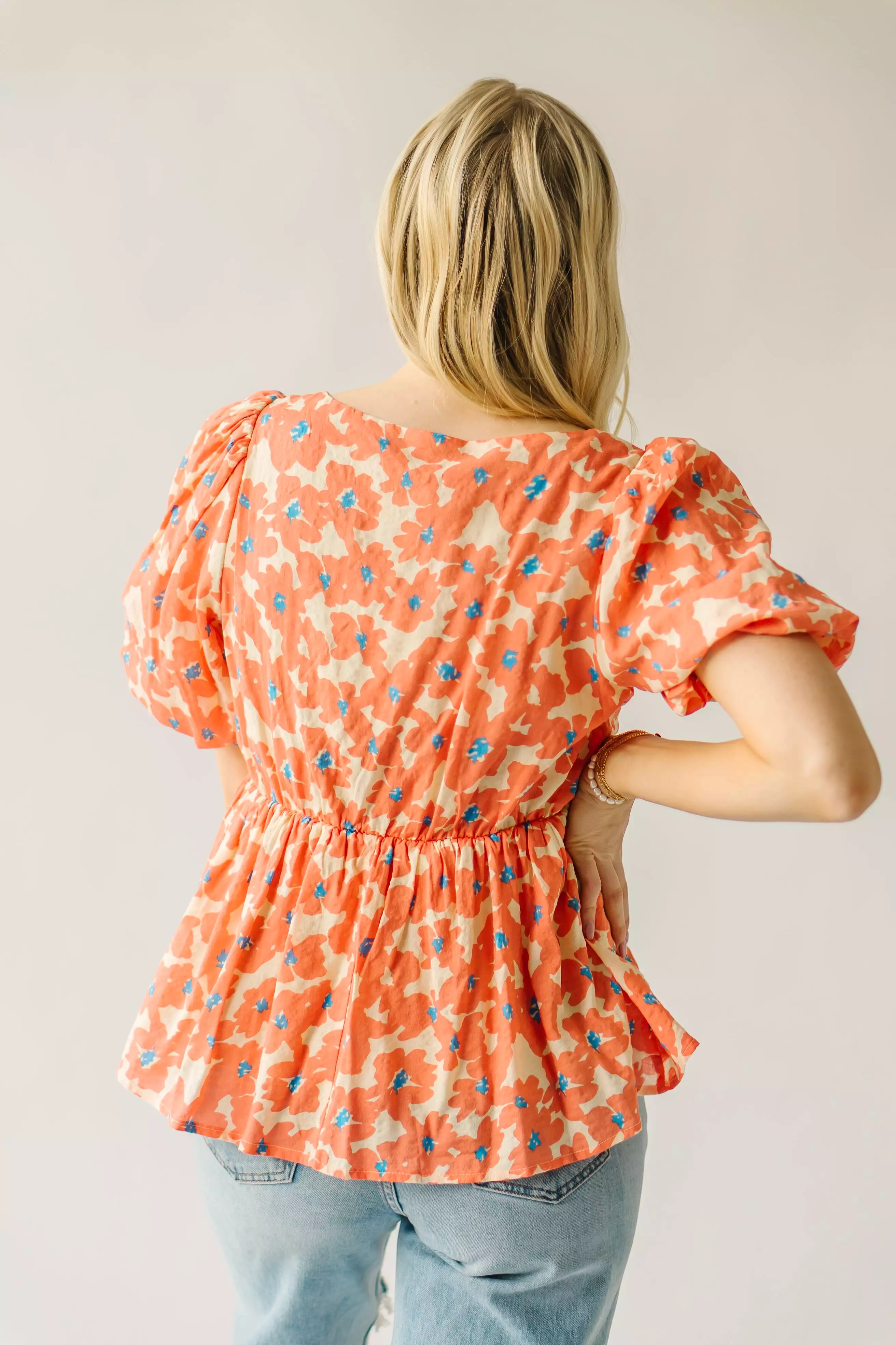 The Blanch Floral Bubble Sleeve Blouse in Orange Multi