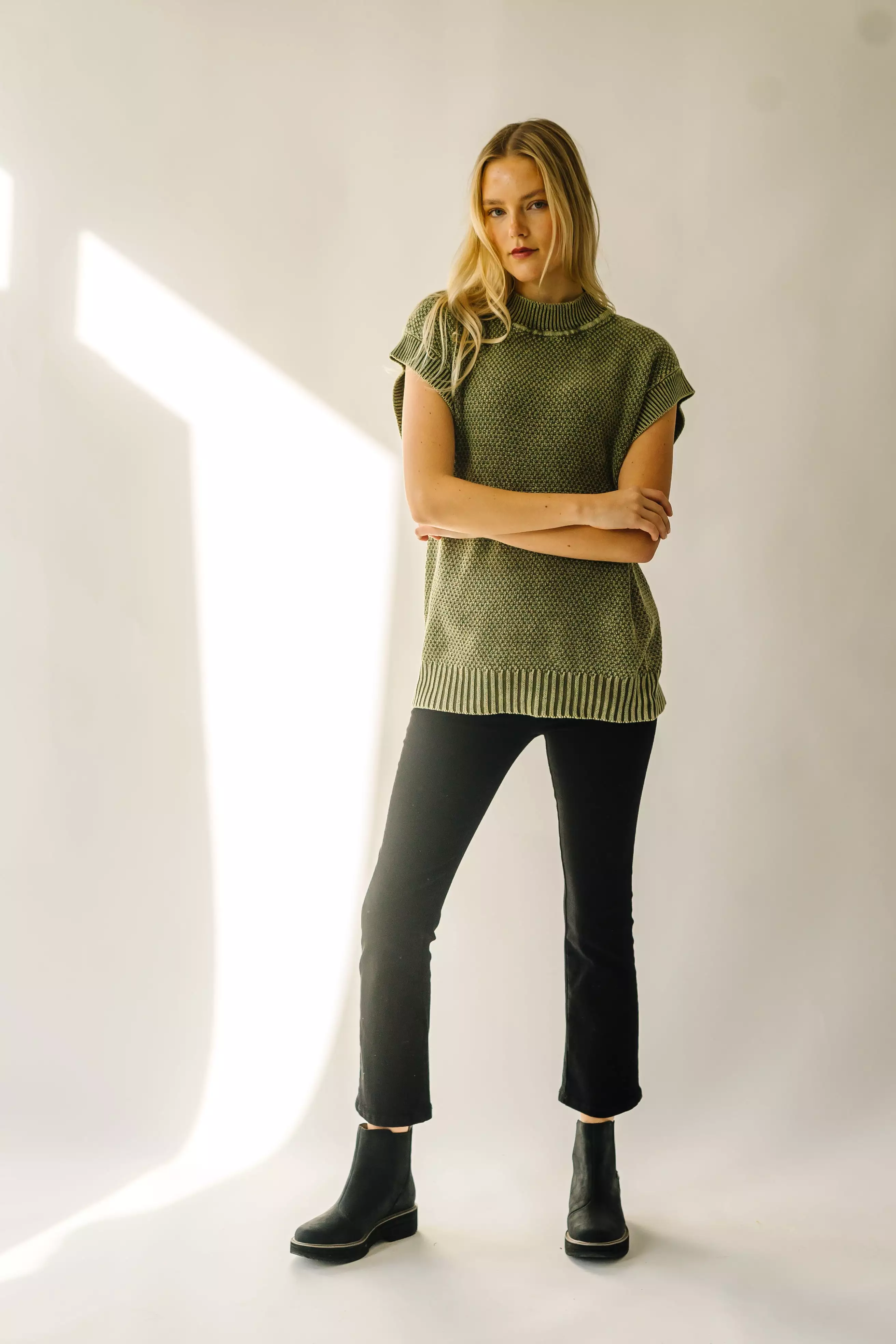 The Skandia Cap Sleeve Sweater in Olive Green