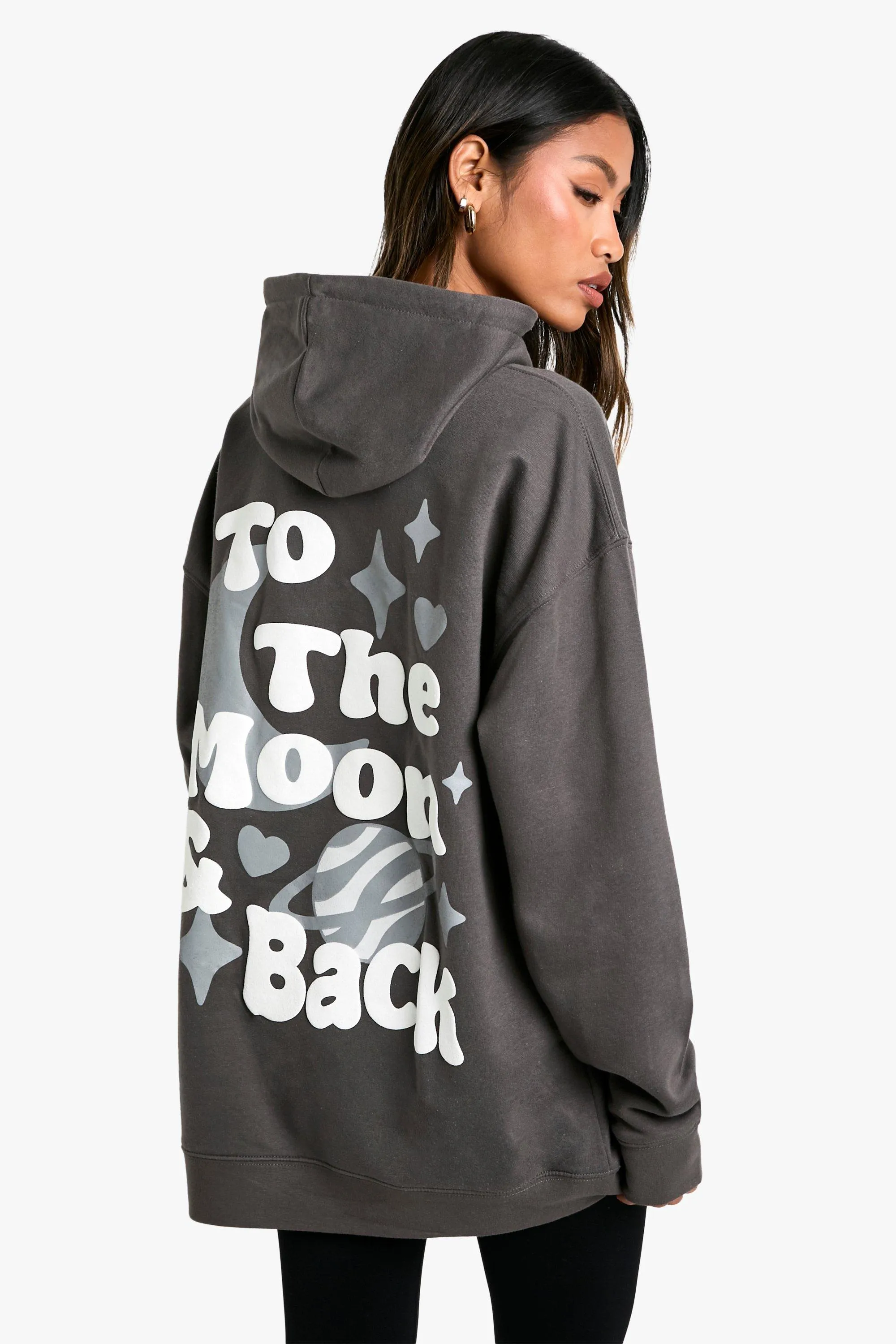 To The Moon And Back Puff Print Oversized Hoodie