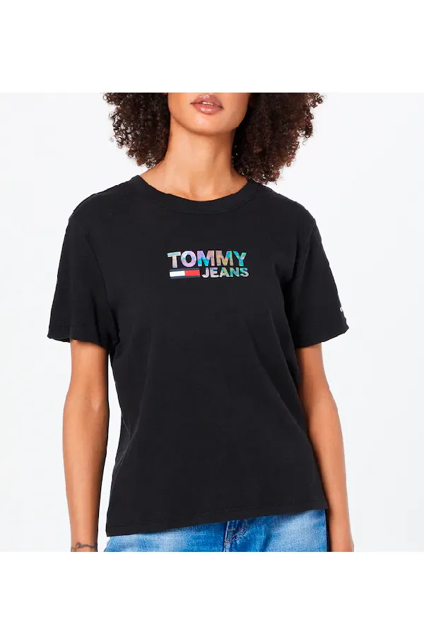 Tommy Hilfiger Women Metallic Logo Tee Black