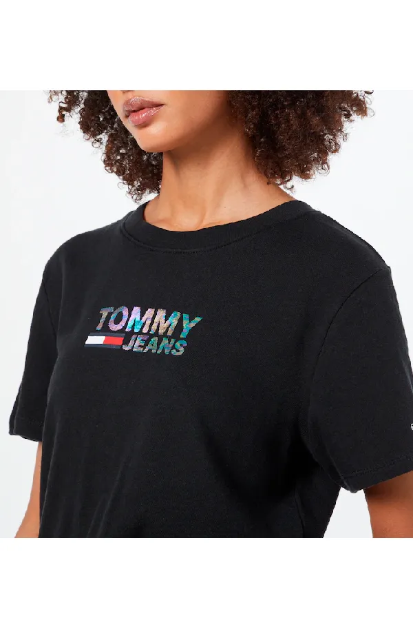 Tommy Hilfiger Women Metallic Logo Tee Black