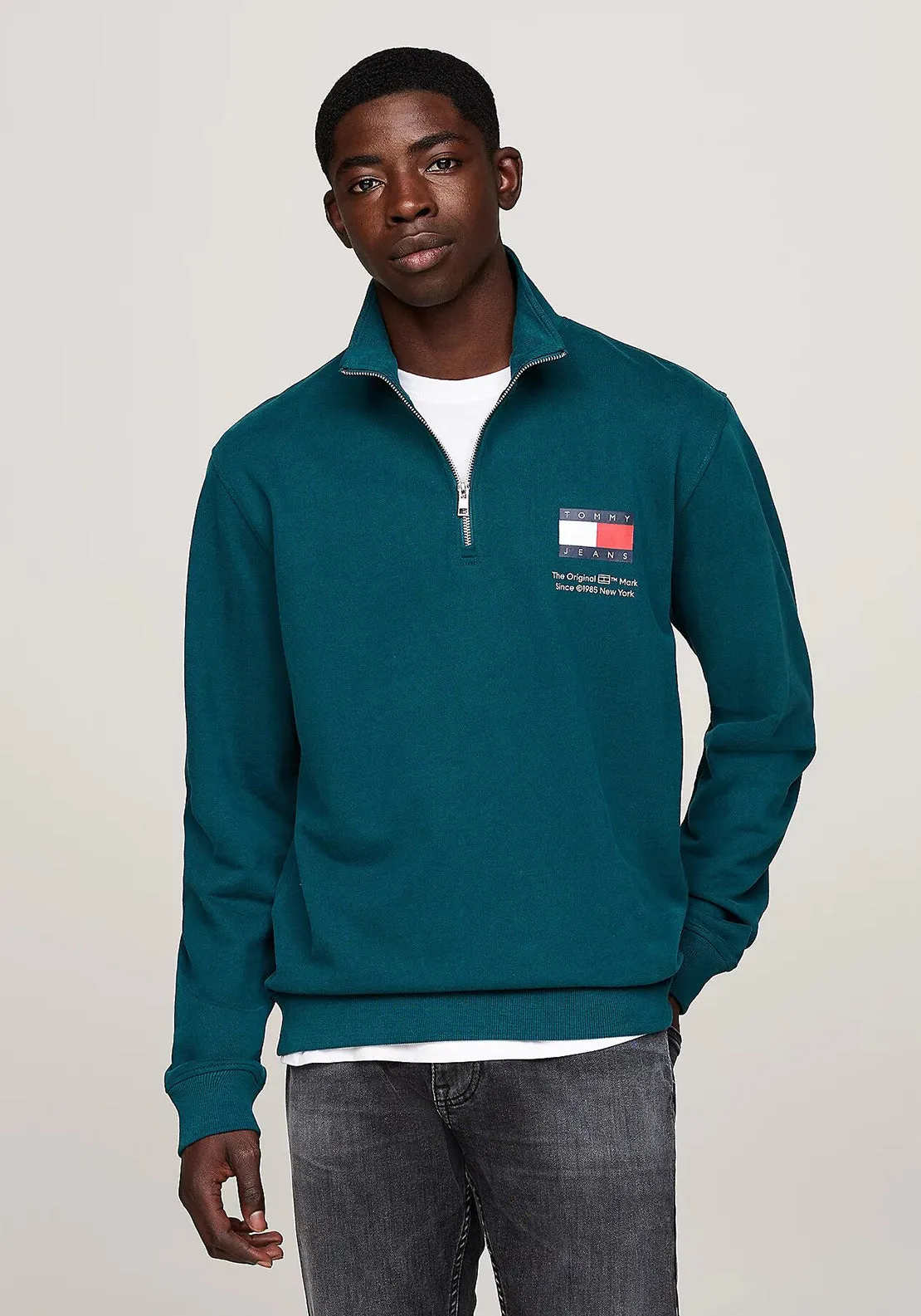 Tommy Jeans Logo Half Zip Sweatshirt, Deep Seawater Green